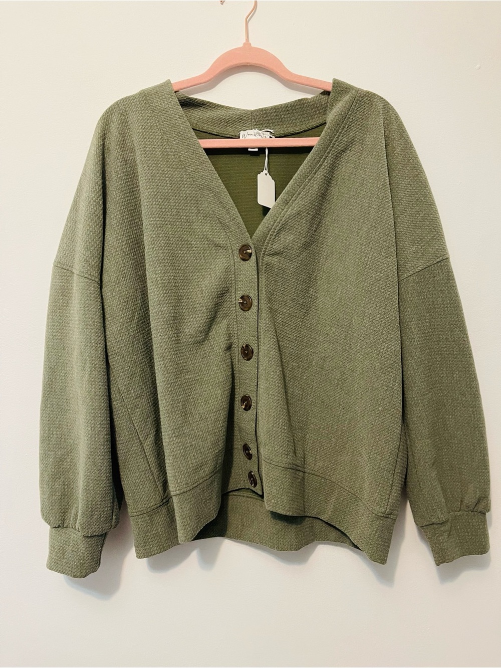 Wonderly Olive Green Button-Front V-Neck Cardigan